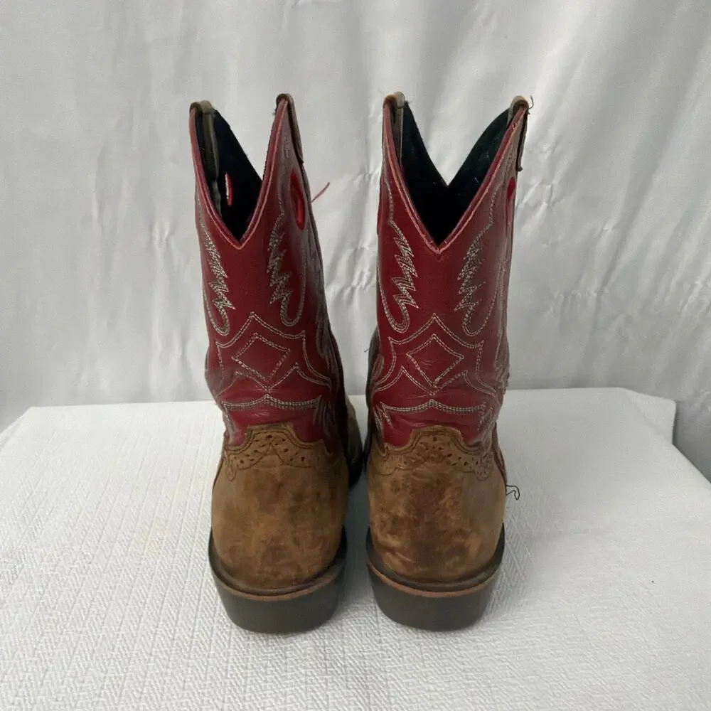 Ariat Boots Boys Size 3 Red Brown Western Cowboy Kids